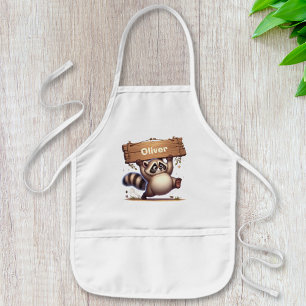 Chubby Racoon with Customisable Name Sign Kids Apron