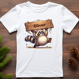 Chubby Racoon with Customisable Name Sign  T-Shirt