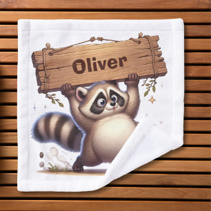 Chubby Racoon with Customisable Name Sign  Wash Cloth