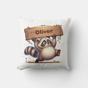 Chubby Racoon with Wooden Name Plate  Cushion