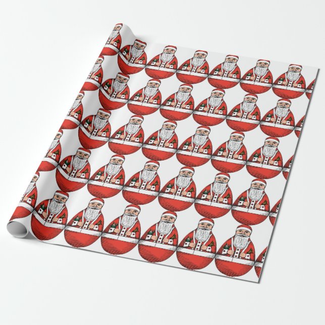 Chubby Rolly Polly Santa Wrapping Paper (Unrolled)