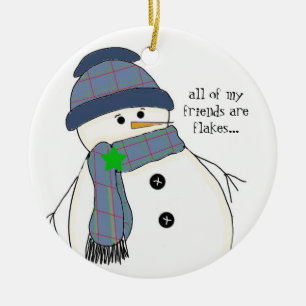 Chubby Snowman with Saying Ceramic Tree Decoration