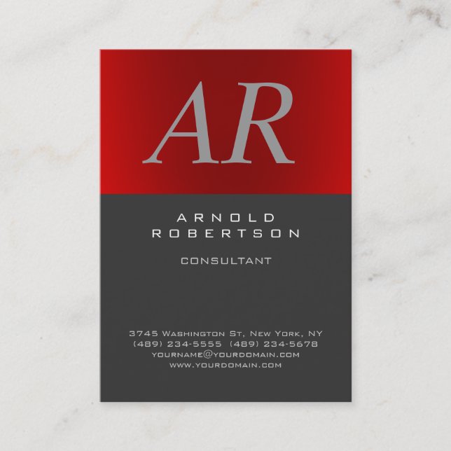 Chubby Style Italic Grey Monogram Business Card (Front)