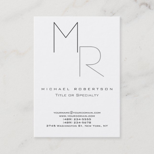 Chubby Trendy Monogram White Plain Business Card (Front)