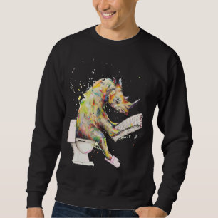 Chubby Unicorn Rhino Sitting On Toilet Humour Read Sweatshirt