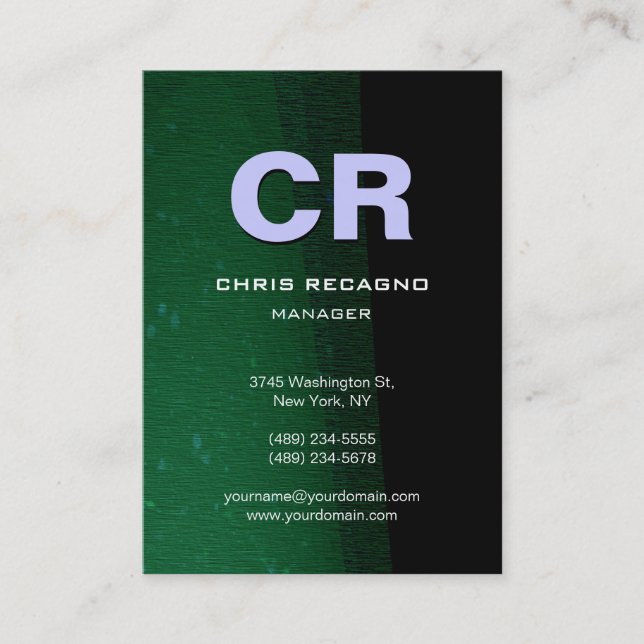 Chubby Vertical Green Black Pattern Business Card (Front)