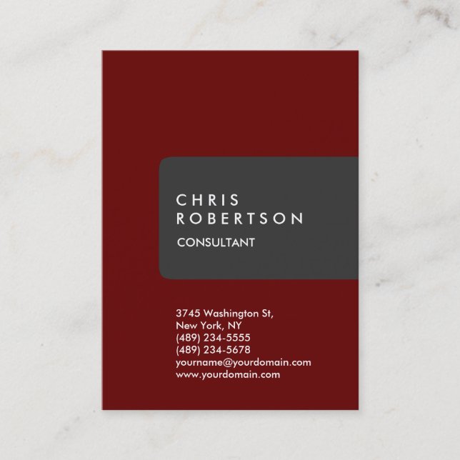 Chubby Vertical Grey Red Minimalist Business Card (Front)