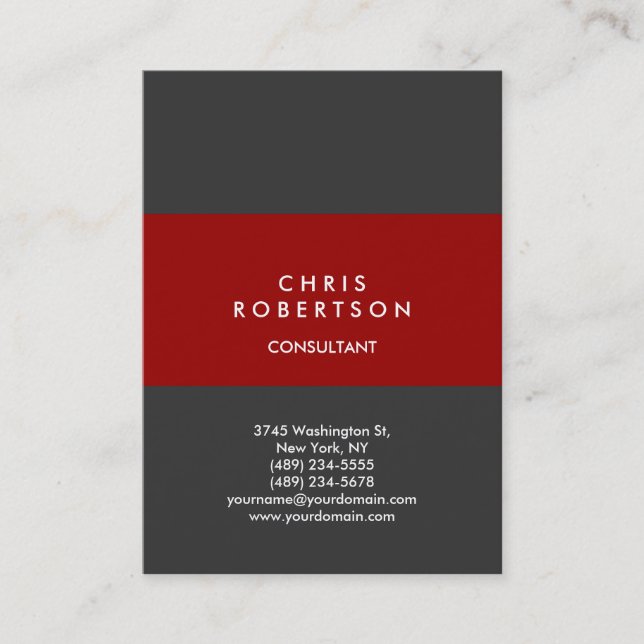 Chubby Vertical Red Grey Personal Business Card (Front)