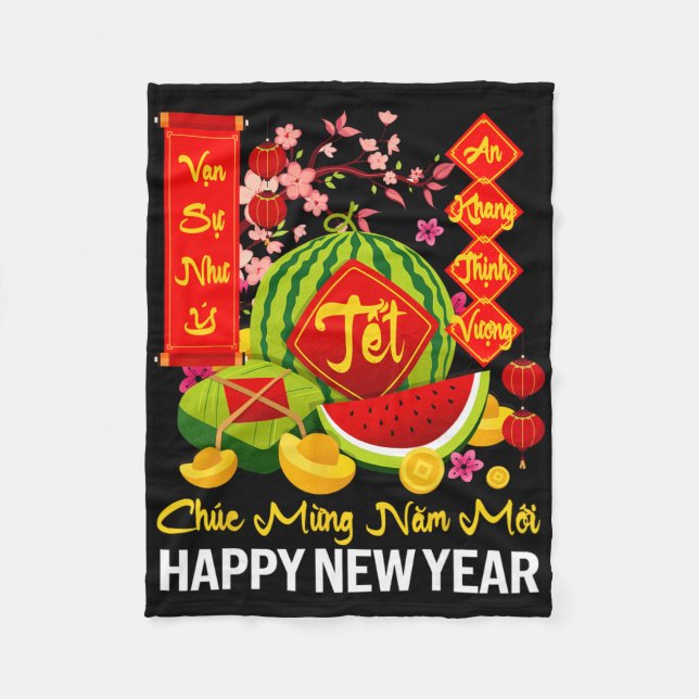 Chuc Mung Nam Moi Happy Lunar New Year Vietnamese  Fleece Blanket (Front)