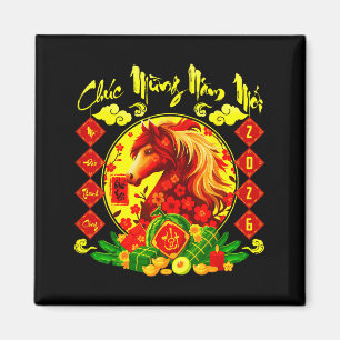 Chuc Mung NAM Moi Happy New Year 2026 Horse Magnet