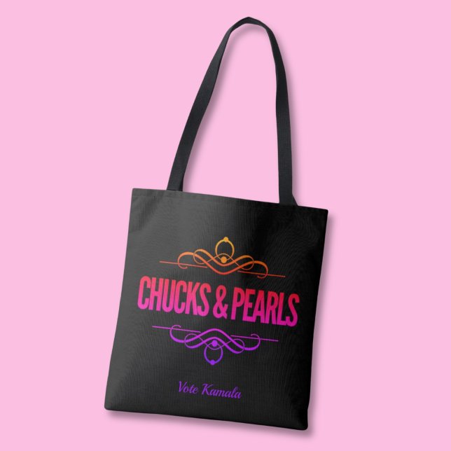 Chucks & Pearls Vote Kamala Black Tote Bag (Creator Uploaded)