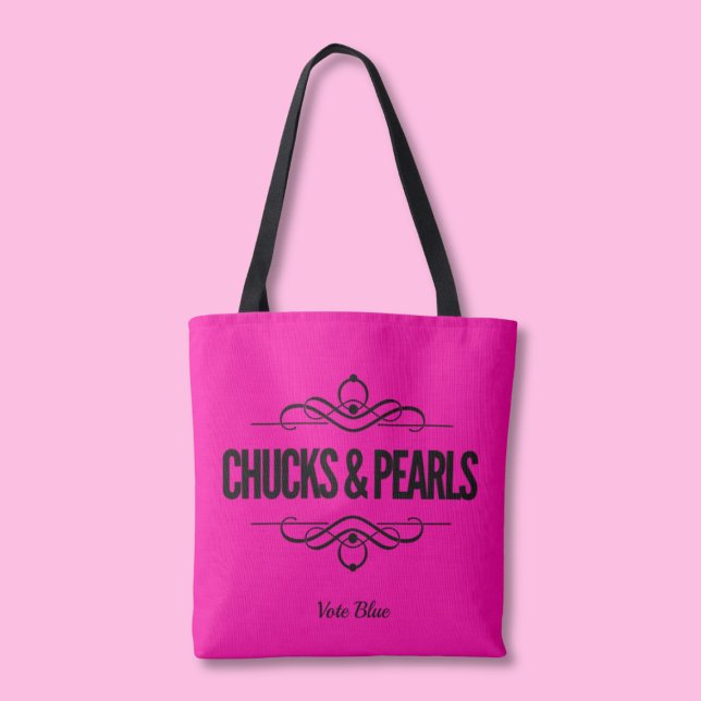 Chucks & Pearls Vote Kamala Hot Pink Tote Bag (Creator Uploaded)
