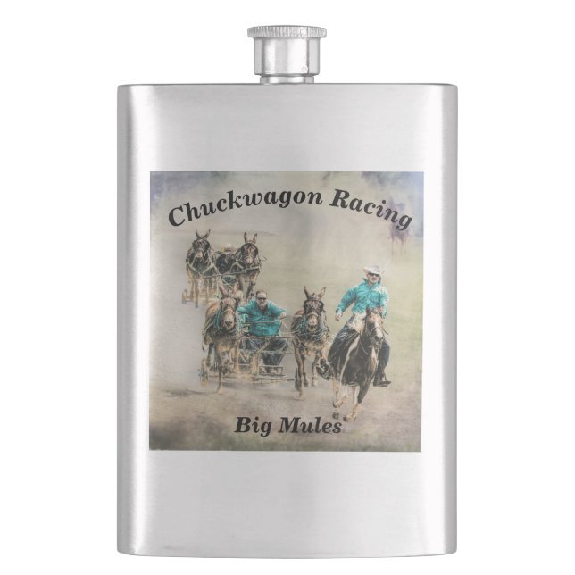 Chuckwagon Racing Big Mules Hip Flask (Front)