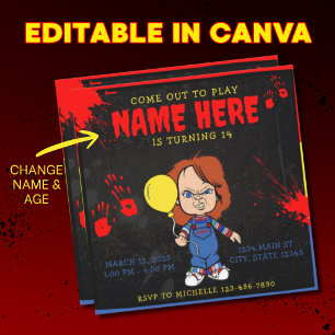 Chucky Doll Blue Red Yellow Bloody Invitation