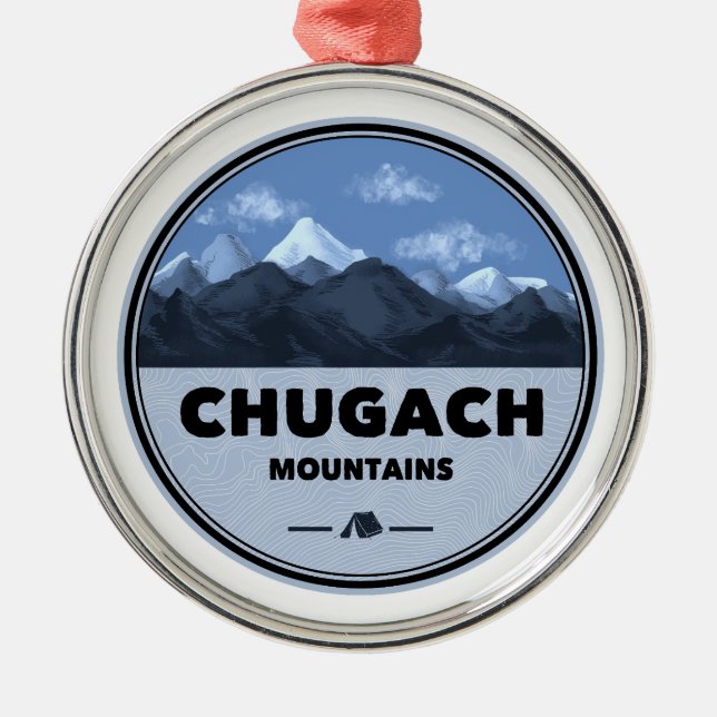 Chugach Mountains Alaska Camping Metal Tree Decoration (Front)