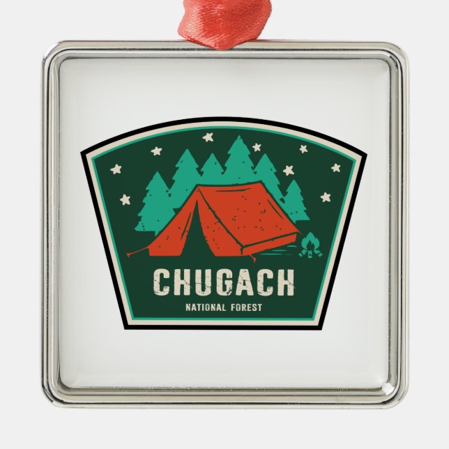 Chugach National Forest Camping Metal Tree Decoration (Front)