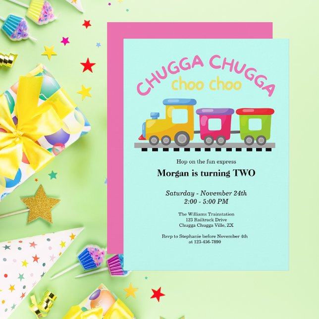 Chugga Choo Train Themed Cartoon 2nd Birthday  Invitation (Creator Uploaded)