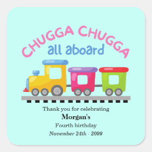 Chugga Choo Train Themed Cartoon Any Age Birthday Square Sticker