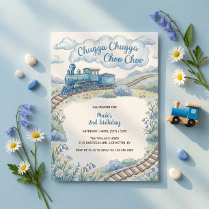 Chugga Chugga Choo Choo Blue Train Boys Birthday Invitation