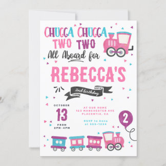 Chugga Chugga Choo choo Girl Train Birthday Party Invitation