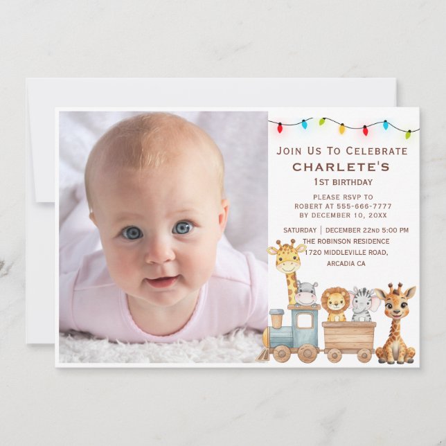 Chugga Chugga Christmas Train Birthday Invitation (Front)