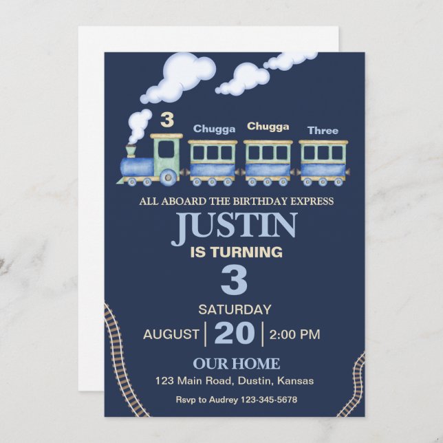 Chugga, Chugga Cute Train Birthday Party Invitation (Front/Back)