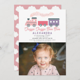 Chugga Chugga Two Train Girl 2nd Birthday Photo Invitation