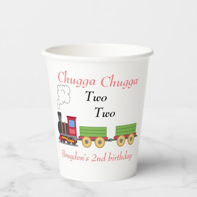 Chugga chugga two two boy 2nd birthday paper cups (Front)