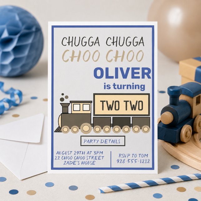 Chugga Chugga Two Two Train Boy's 2nd Birthday Invitation (Creator Uploaded)