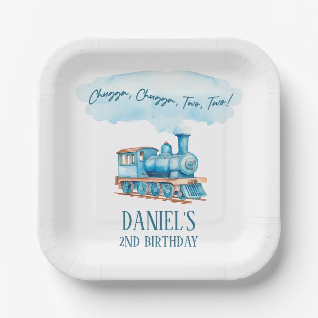 Chugga Two Two Choo Choo Train 2nd Birthday Party Paper Plate (Front)