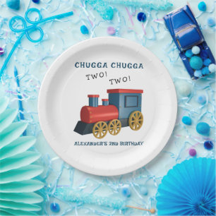 Chugga Two Two Train Second Birthday Paper Plate