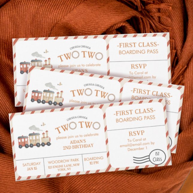 Chugga Two Two Train Ticket Second Birthday Invitation (Creator Uploaded)