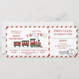 Chugga Two Two Winter Train Ticket Second Birthday Invitation
