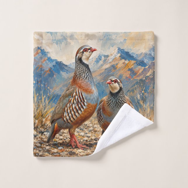 Chukar Partridge Pair Art  Bath Towel Set (Wash Cloth)