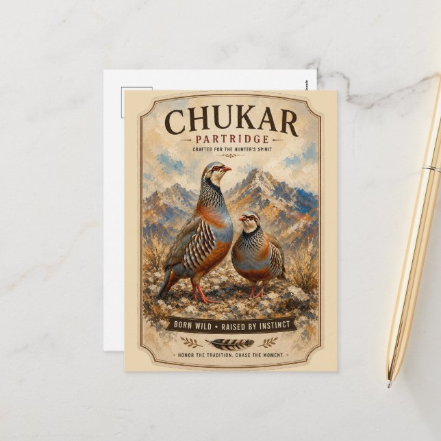 Chukar Partridge Pair Art  Holiday Postcard (Front/Back In Situ)