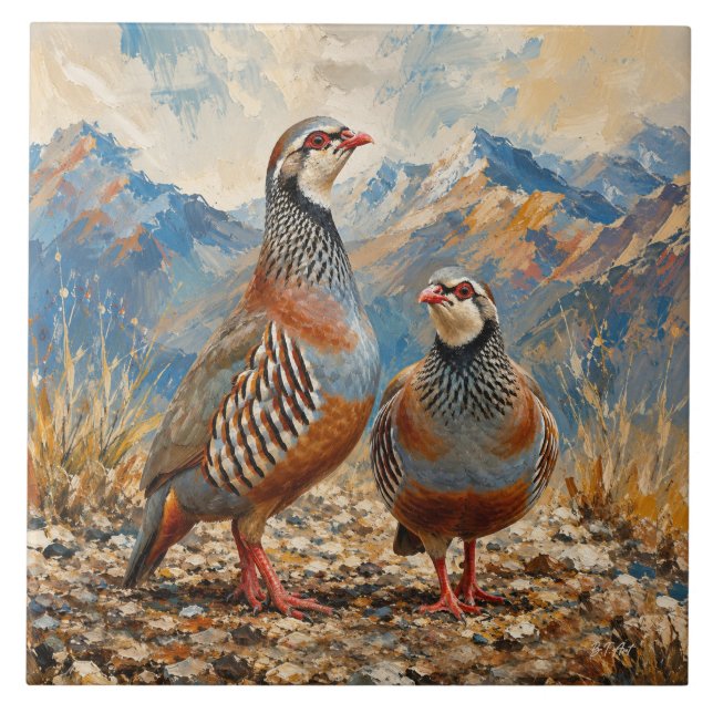 Chukar Partridge Pair Art  Tile (Front)