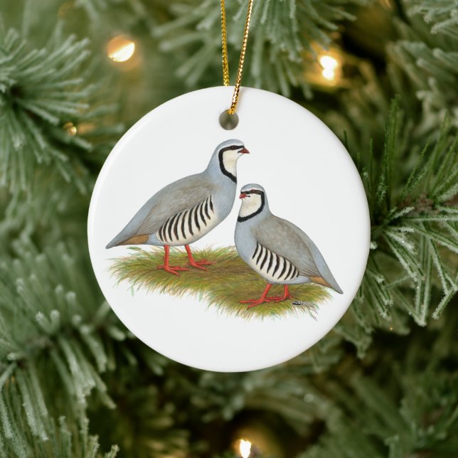 Chukar Partridge Pair Ceramic Tree Decoration (Tree)