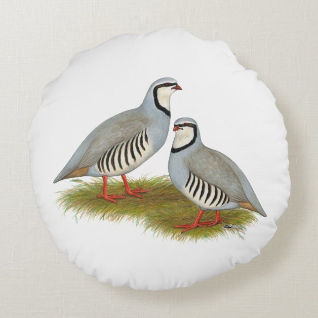 Chukar Partridge Pair Round Cushion (Back)