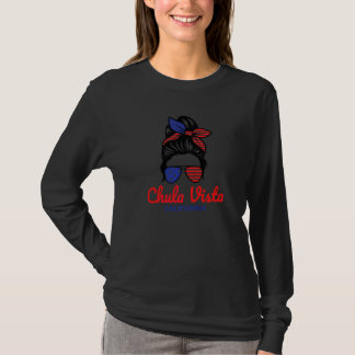 Chula Vista California Retro Messy Bun T-Shirt