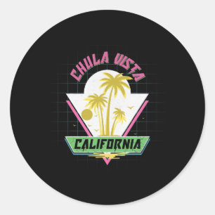 Chula Vista California Retro Vaporwave Beach Classic Round Sticker