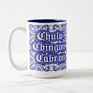 Chulo Chingon Cabron Blue Bandanna print  Two-Tone Coffee Mug