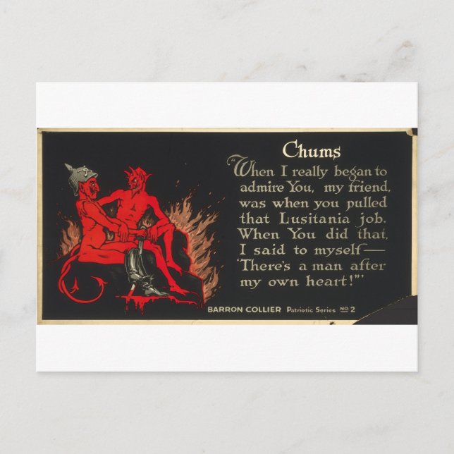 Chums World War I Lusitania Devil Cartoon Postcard (Front)