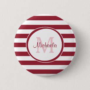 Chunky Deep Red Stripes Simple Monogram and Name 6 Cm Round Badge