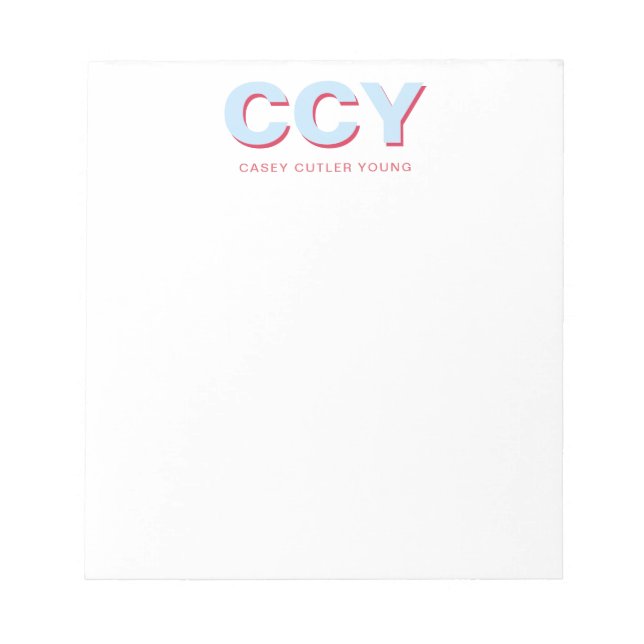 Chunky Initials Light Blue and Coral Personalised Notepad (Front)