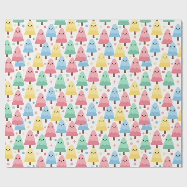 Chunky Kawaii Pastel Pine Trees Seamless Wrapping  Paper (Flat)