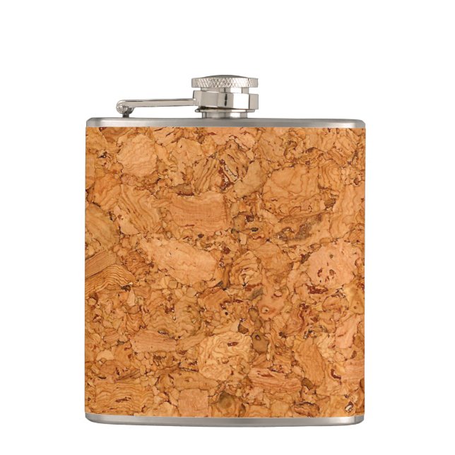 Chunky Natural Cork Wood Grain Look Hip Flask (Front)