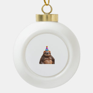 Chunky Sloth birthday party hat gift funny meme pr Ceramic Ball Christmas Ornament