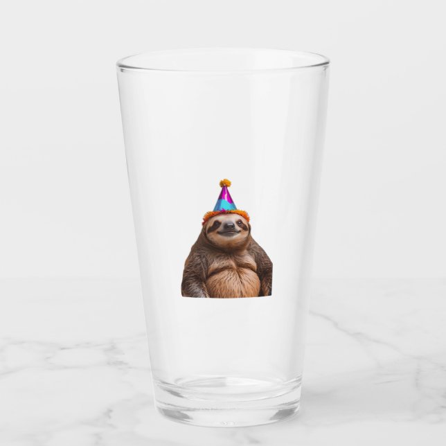 Chunky Sloth birthday party hat gift funny meme pr Glass (Front)
