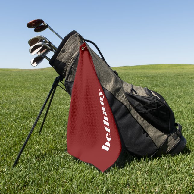 Chunky Typography Monogram Name Burgundy Golf Towel (Green)