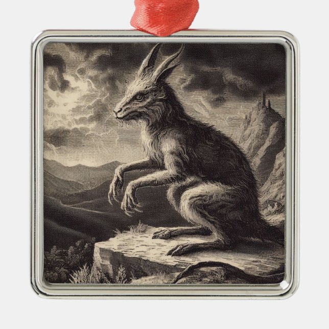Chupacabra Antique Illustration Horror  Metal Tree Decoration (Front)